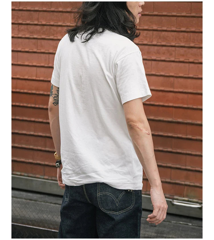 Rugged Bronson Loopwheel Tubular Pocket T-Shirt 220g Slub Cotton Men's Seamless Side Tee Short Sleeve