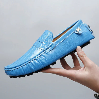 Patent Leather Loafers for Men, Crocodile Pattern, Korean Style, Trendy, Popular Casual Leather Shoes, Slip-On Loafers, Lazy Shoes
