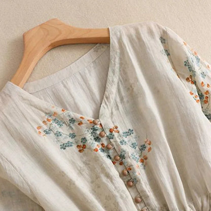 Dress Women Long Print Elegant Clothing Vintage Elastic Waist Korean Casual Beach Style V-Neck Fashion Robe Vestidos De Mujer