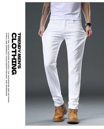 2025 Autumn Men's White Slim Fit Straight Jeans Casual Stretch Denim Pants Comfortable Fashion Streetwear Male Brand Clothing
