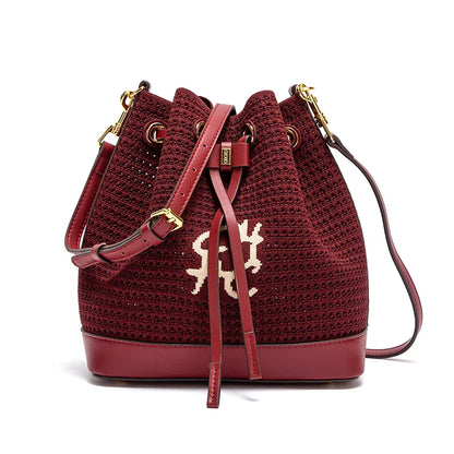 Women's Bucket Bag Spring New Fabric Splicing Design Handbag Vacation Style Women's Shoulder Bag