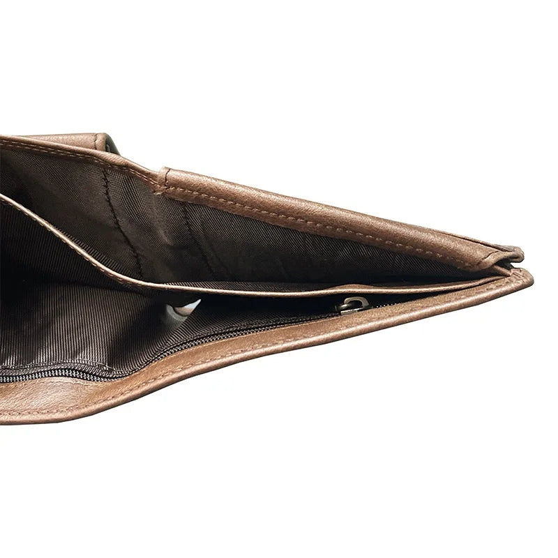 Multi-Functional First Layer Cowhide Men's Wallet Retro Horizontal Zipper Change Credit Card Position Men's Real-Leather Bag