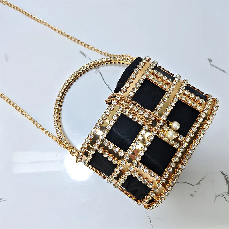Ladies Rhinestone Evening Bag Fashionable Banquet Luxury Designer Handbag Metal Unique Bucket Versatile Women Tote Bag