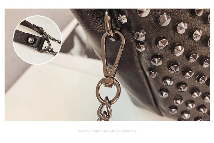Studded Shoulder Bag for Women Leather Punk Style Rock Rivet Crossbody Bag Handbag with Chain Wallet Purse for Girls