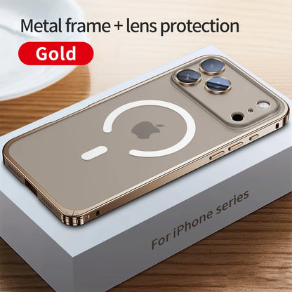 Aluminum Metal Case For iPhone 17 ProMax 16 15 14 13 12 Pro Max Plus with Magsafe Magnetic Charging Lens Glass Protector