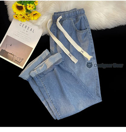 2026 New Spring Summer Men's Baggy Jeans Lyocell Fabric Wide Leg Pants Drawstring Trousers Male City Boy Plus Size S-4 5XL Y2K