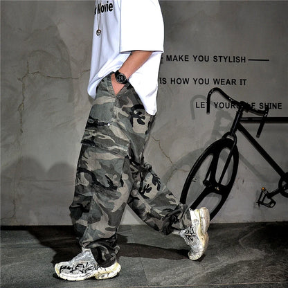 Mens American Tactical Cargo Pants Premium Camo Baggy Loose Fit Vintage Streetwear Korean Style Trendy Workwear Khaki Pants Male