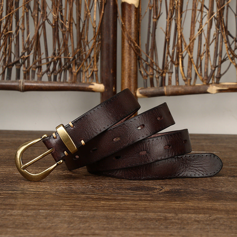 2.3CM Pure Cowhide High Quality Genuine Leather Belts for Women Copper Buckle Fancy Vintage Ladies Thin Belt Jeans Cowboy Cintos