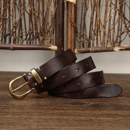 2.3CM Pure Cowhide High Quality Genuine Leather Belts for Women Copper Buckle Fancy Vintage Ladies Thin Belt Jeans Cowboy Cintos