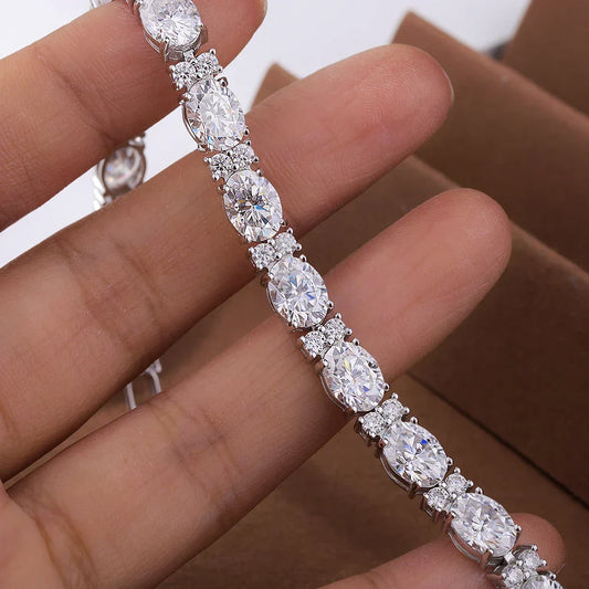 Bracelets de tennis en moissanite taille ovale/ronde avec certificat, en argent S925, 1.5CT, serti Ouest-Est, bracelet diamant, bijoux pour femmes