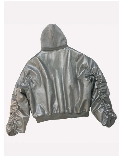Autumn Winter Cool Handsome Oversized Brown Thickened Warm Leather Jacket Men with Hood Fake 2 Piece European Clothes