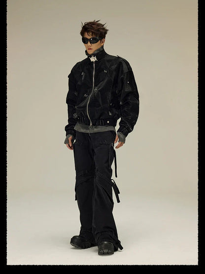 Spring Autumn Cool Short Shiny Black Crocodile Print Pu Leather Jacket Men Luxury Designer Y2K Streetwear Clothes