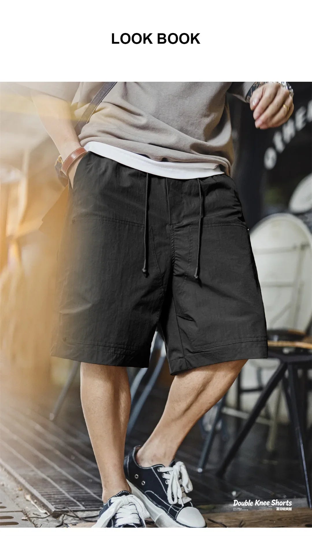 Vintage Mountain Series Lightweight Cargo Shorts Retro Double Knee Wide Leg Logger Style Outdoor Camping Men Summer