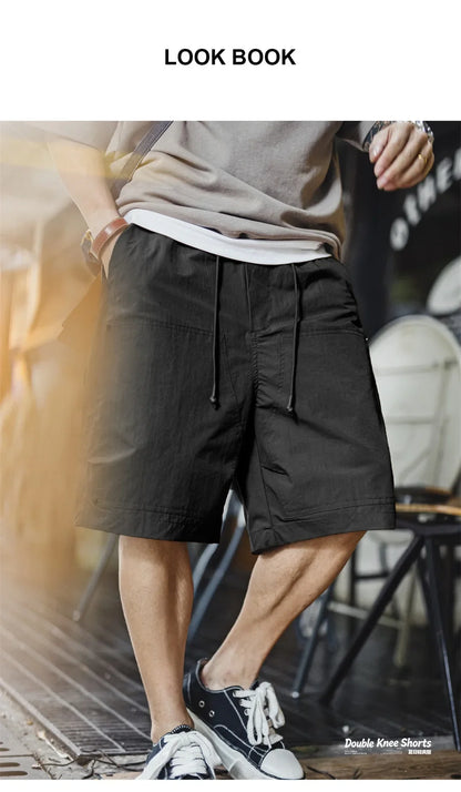 Vintage Mountain Series Lightweight Cargo Shorts Retro Double Knee Wide Leg Logger Style Outdoor Camping Men Summer
