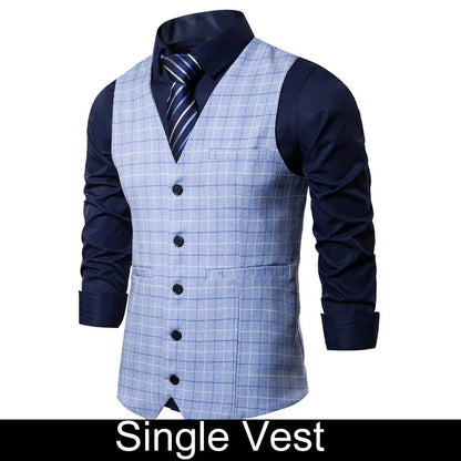 2026 Man Waistcoat Slim Plaid Business Casual Male Suit Vest V-neck Sleeveless Breathable Wedding Party Vest for Men