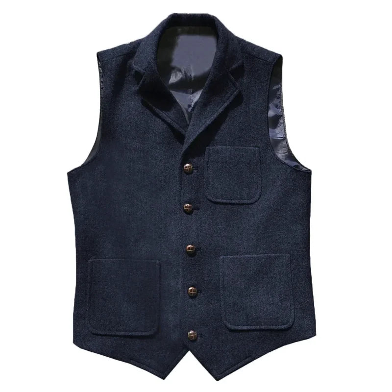 Men Vest Brown With Lapel Pocket Single Button Waistcoat For Wedding Birthday Formal Business Casual Banquet Work Men Suit