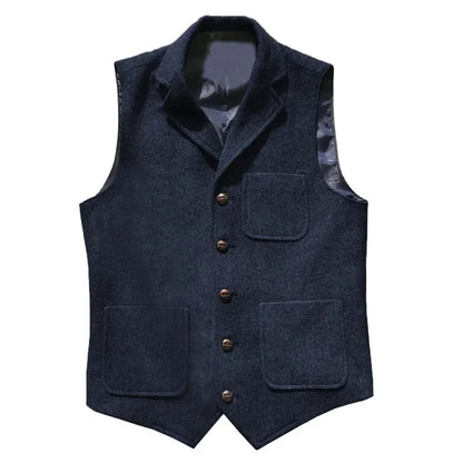 Men Vest Brown With Lapel Pocket Single Button Waistcoat For Wedding Birthday Formal Business Casual Banquet Work Men Suit