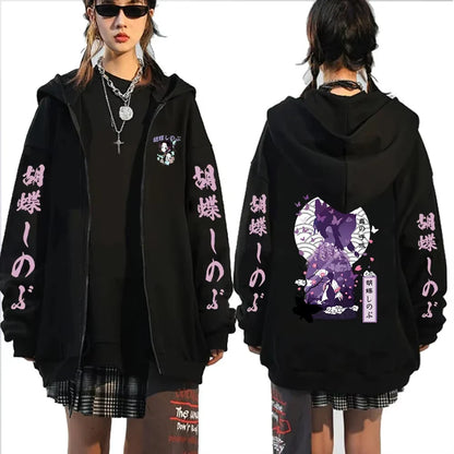 Demon Slayer Men's and Women's Zipper Coat Hoodie Sweater Long-sleeved Jacket Kochō Shinobu Japan Anime Spring and Autumn Top