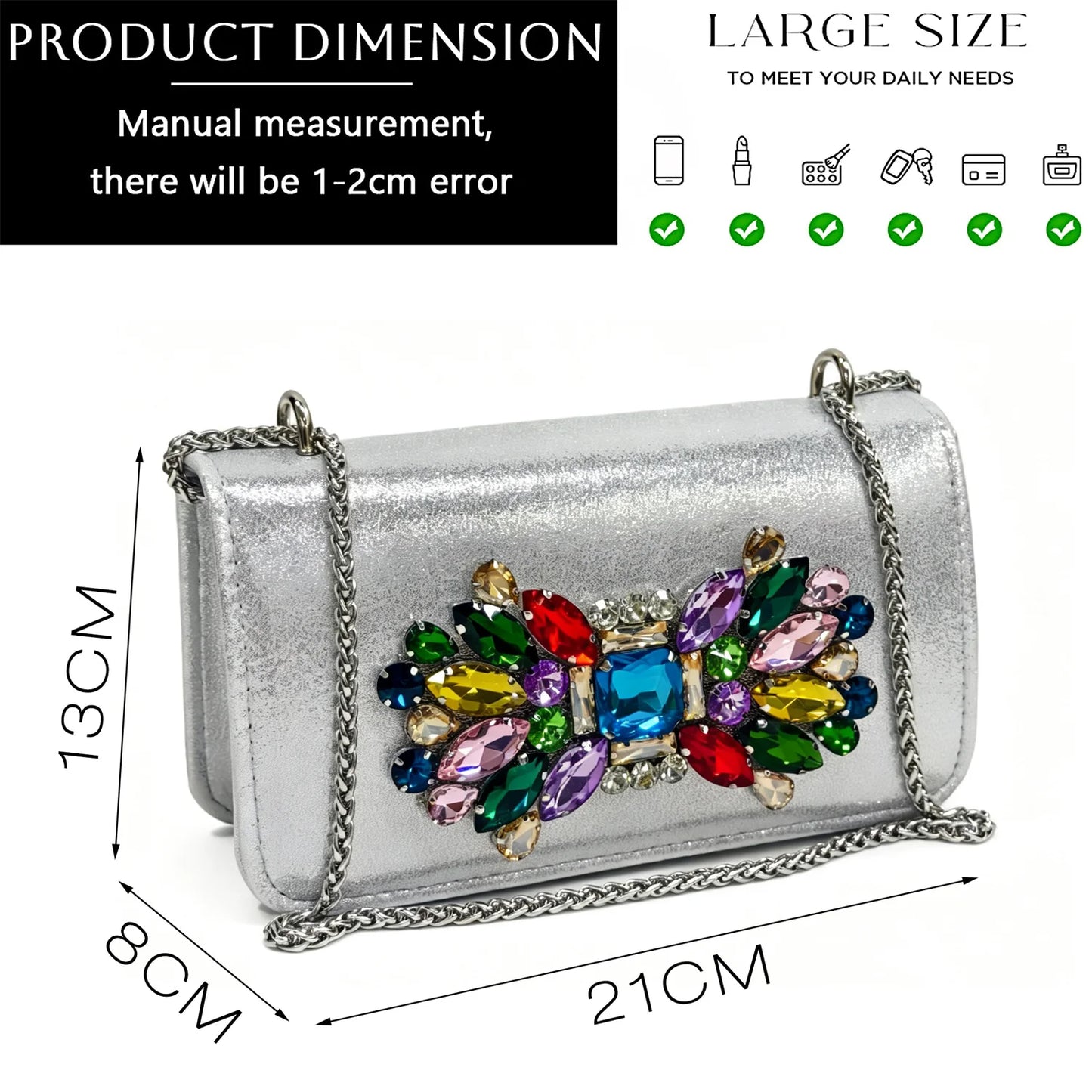 2026 Silver Rhinestone Mules Matching Bag Set Women Peep Toe Block Heel Sandals Wedding Evening Crossbody Handbag