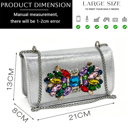 2026 Silver Rhinestone Mules Matching Bag Set Women Peep Toe Block Heel Sandals Wedding Evening Crossbody Handbag
