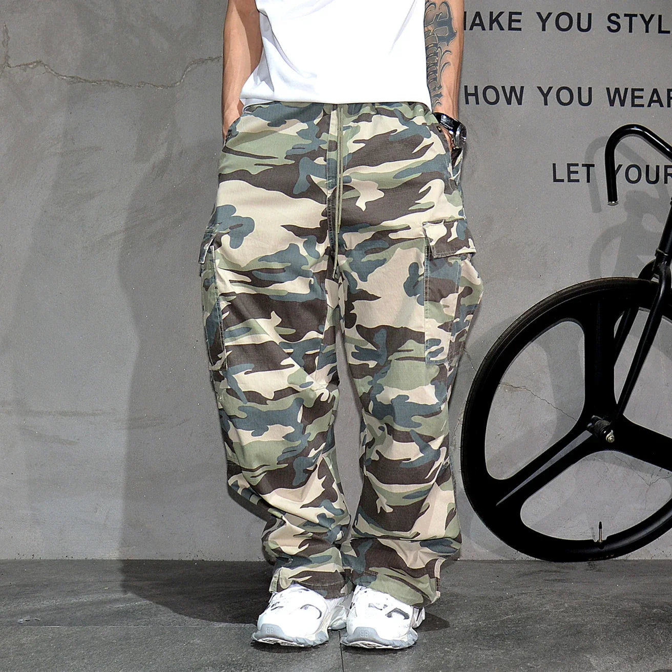 Heavy weight Tactical Cargo Pants For Men Vintage Camo Multi-Pocket Loose Fit Straight Leg Outdoor Streetwear Casual Trousers