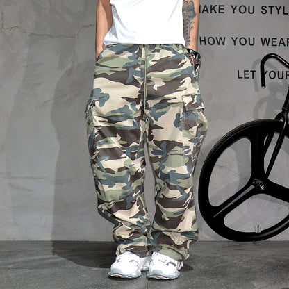 Heavy weight Tactical Cargo Pants For Men Vintage Camo Multi-Pocket Loose Fit Straight Leg Outdoor Streetwear Casual Trousers