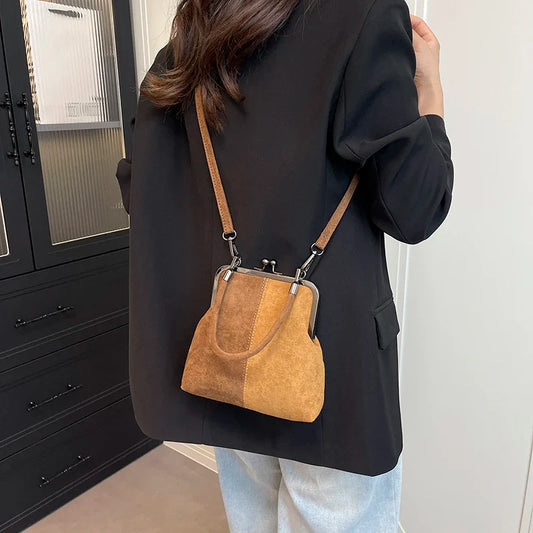 Women's Retro Frosted Splice Handbag Large Leisure Travel Trip Shopping Work Commuting Crossbody Shoulder Bag Elegant Clutch Bag