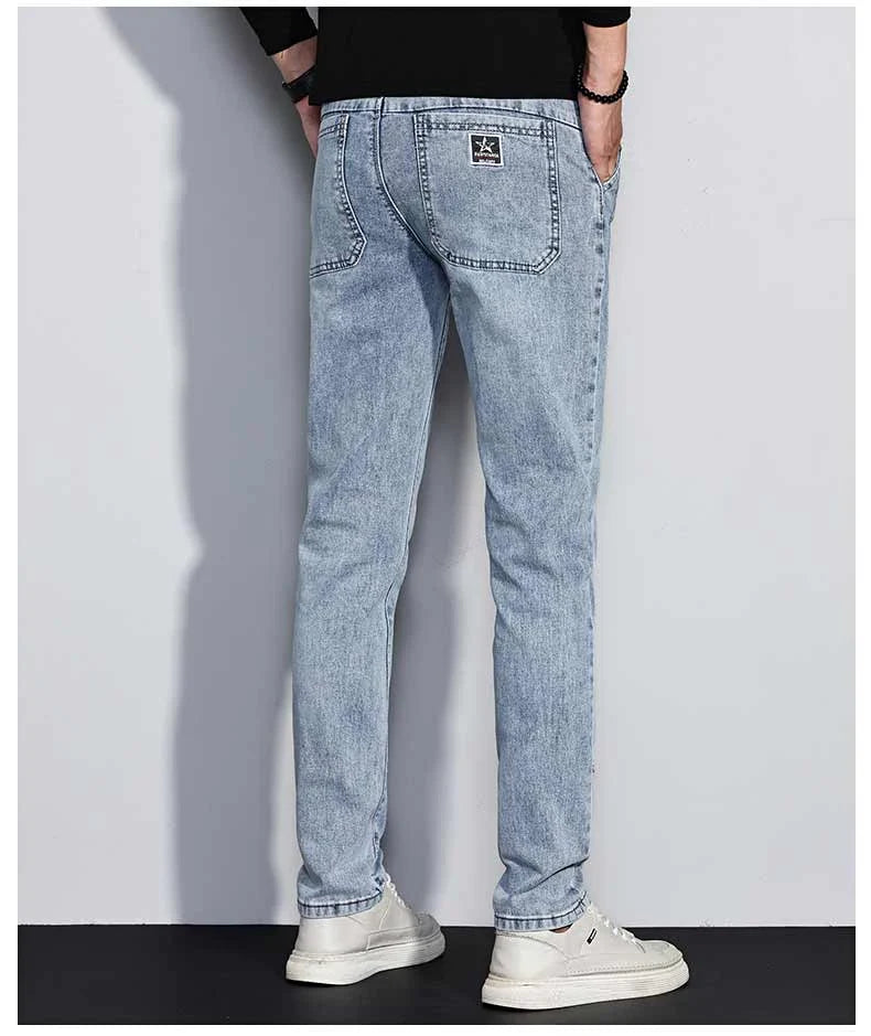 New Men's Jeans Slim Fit Stretch Straight Vintage Trendy Denim Pants Korean Washed Soft Versatile Fashion Trousers Streetwear