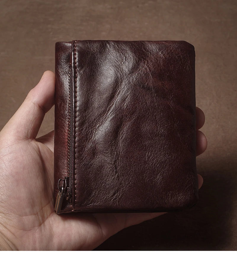 Vintage Genuine Leather Wallet For Men Women Zipper Coin Purse Driver License ID Card Holder Short Bifold Cowhide Purse