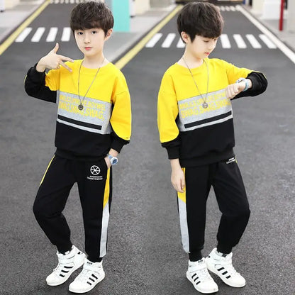 Colorblock Sweatshirt Set Children Clothes 7 To 11 Years Junior Boys' Autumn Winter Clothing Kids Suit Boy 4 8 10 Year Old Child