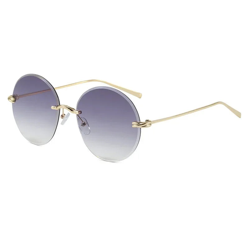 2026 New Fashion rimless circle frame sunglasses for women new alloy oversize gradient knot sun glasses ladies sexy shades uv400