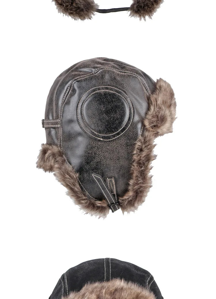 Russian Trapper Soviet Ushanka Bomber Hat Knitted Leather Earflap Fur Lined Winter Cap for Men Women