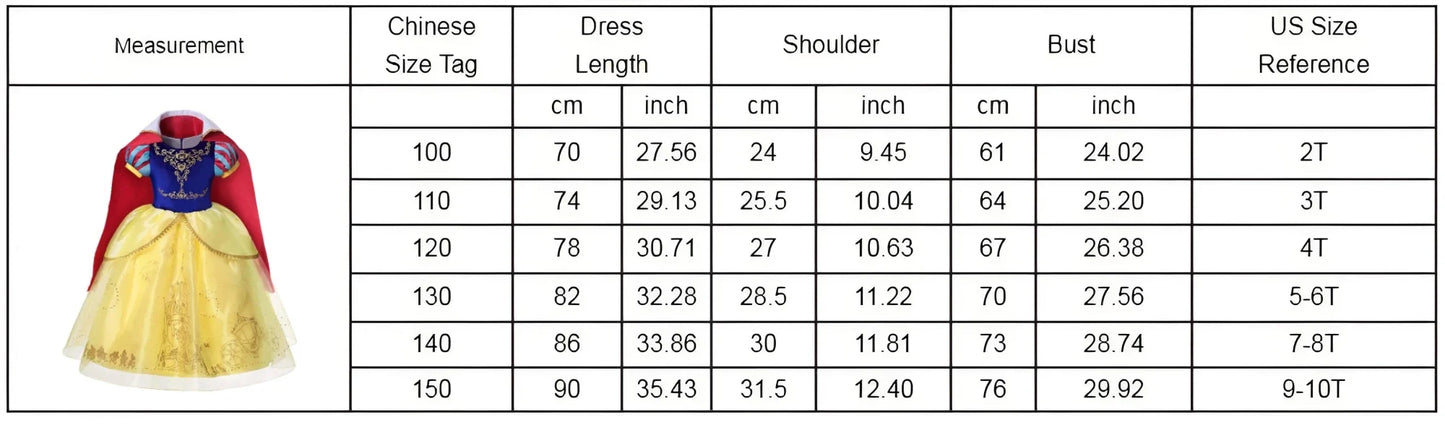 Deluxe Snow White Gown Set with Accessories Princess Costume Fairy Cosplay for Girls Kids Toddler Carnival Party Vestido