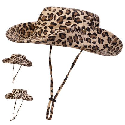 Men Leopard Print Big Brim Bucket Hats Fishermen Caps Outdoor Casual Cap Men Sunscreen Hat Adventure Hat
