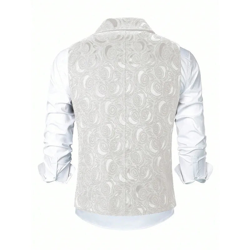 Suit Vest Men British Style Turn Down Collar Double-breasted Male Waistcoat Slim Printed Business Casual Man Coat Vest