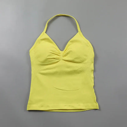 Yoga Longline Strappy Top Leggings Set Women's Backless Camisole Built-In bra Vest High-Waisted Hip Lift Gym Shorts Sports Set
