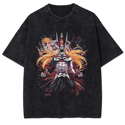 Japan Classic Anime BLEACH Zaraki Kenpachi Print T-shirt Men WomenCasual Tees Vintage Style Cotton Clothing Harajuku Washed Tops