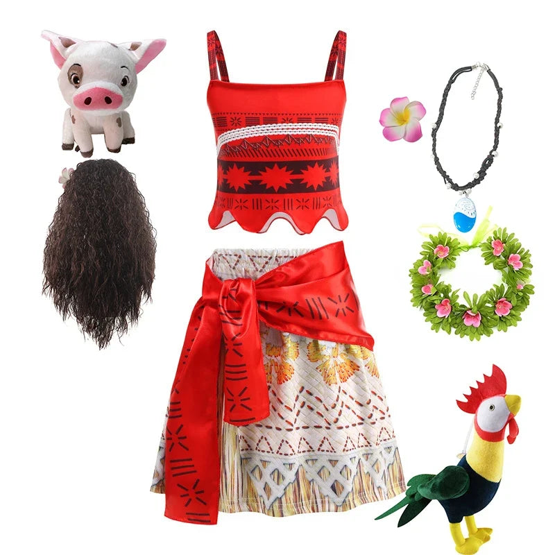 Summer Kids Princess Costume Children Disney Moana Halloween Dress Girl Vaiana Dinner Dress Ocean Adventure Pageant Disguise