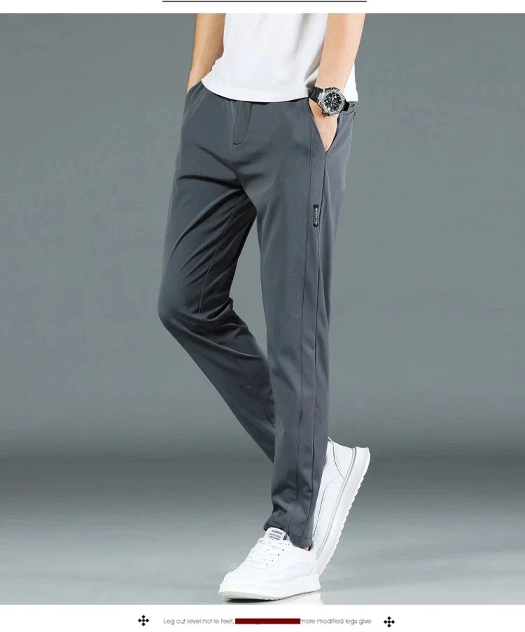 2026 Summer New Thin Ice Silk Stretch Men's Pants Casual Elastic Waist Smooth Trouser Pants Male Brand Clothing 5 Colour