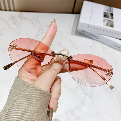 Elegant Diamond Oval Sunglasses Male Letter "F" Rimless Sunglasses  Car Sunglasses  Driving Glasses Sunglasses Women