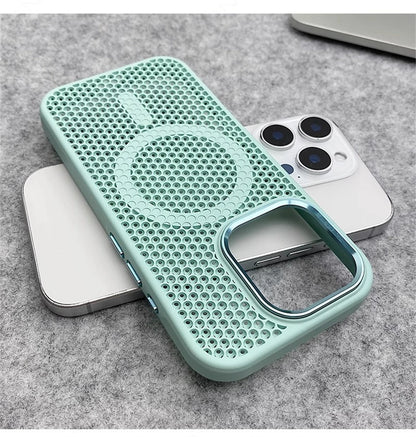 Heat Dissipation Mesh For Magsafe Magnetic Wireless Charge Case For iPhone 16 15 14 Plus 13 12 17 Pro Max Breathable Armor Cover