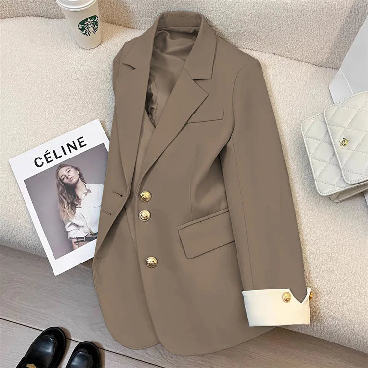 2026 New Temperament Commuting Suit Jacket Spring Autumn Women Blazers Notched Lapel Lined Design Sense Lady Suit Coats Trend