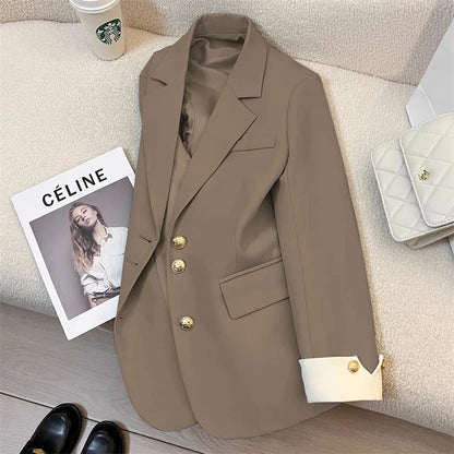 2026 New Temperament Commuting Suit Jacket Spring Autumn Women Blazers Notched Lapel Lined Design Sense Lady Suit Coats Trend