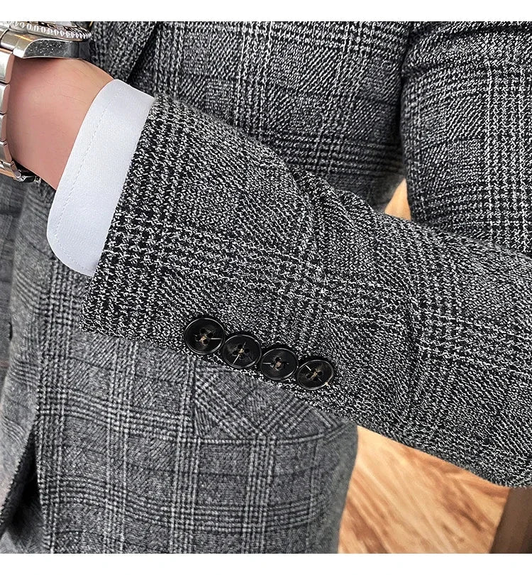 Men's Suit 3 Piece, Business Casual Jacket Vest with Trousers, Gray Dark Brown Slim Fit Suit, Asian Size M-5XL