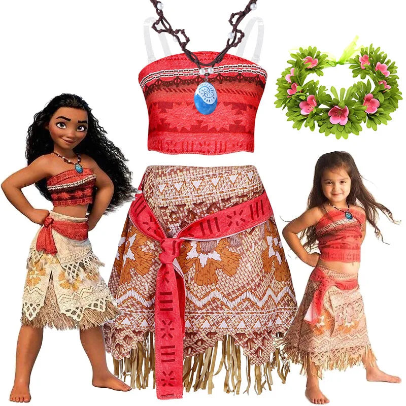 Halloween Fairy Princess Moana Costume Girl Cosplay Vaiana Vintage Adventure Kids Bikini Party Clothes Kids Clothes Set
