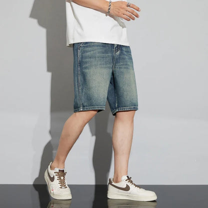 Summer Vintage Denim Shorts Men's Fashion Straight Casual Loose Streetwear Bermuda Jeans Male Short Pants Streetwear