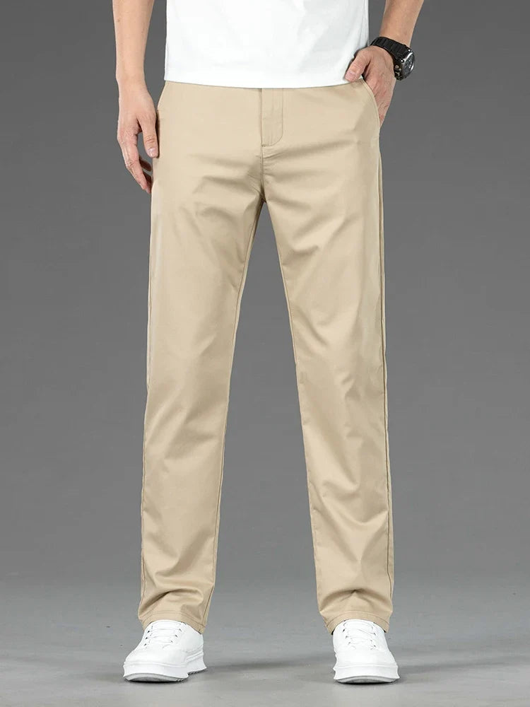 Spring Summer New Men's Casual Pants Thin Mulberry Silk Soft Business Casual Trousers Slim Straight Elastic Suit Pants Male