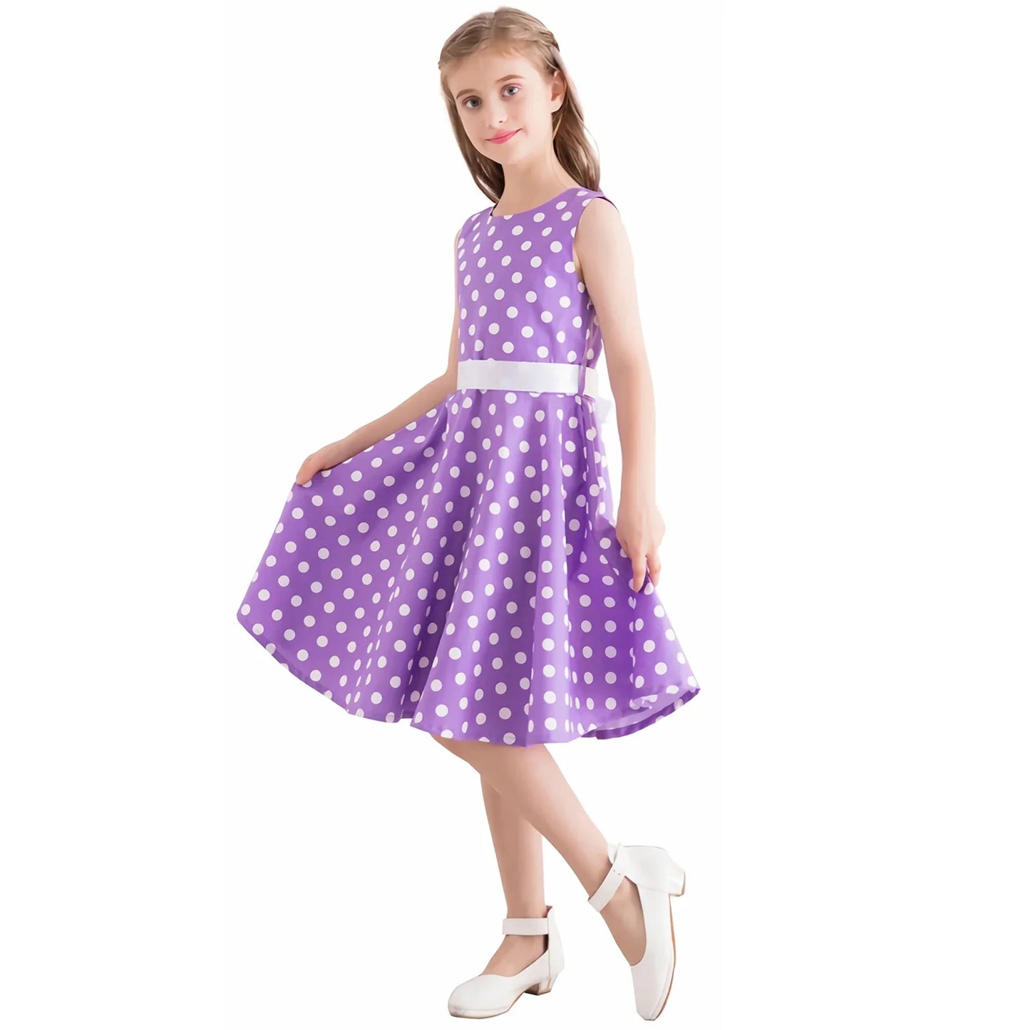 Girl's Retro Dress,Summer Princess Sleeveless Polka Dots Cotton Lightthin Romantic Floral 50s Vintage Dress Party Wedding Daliy