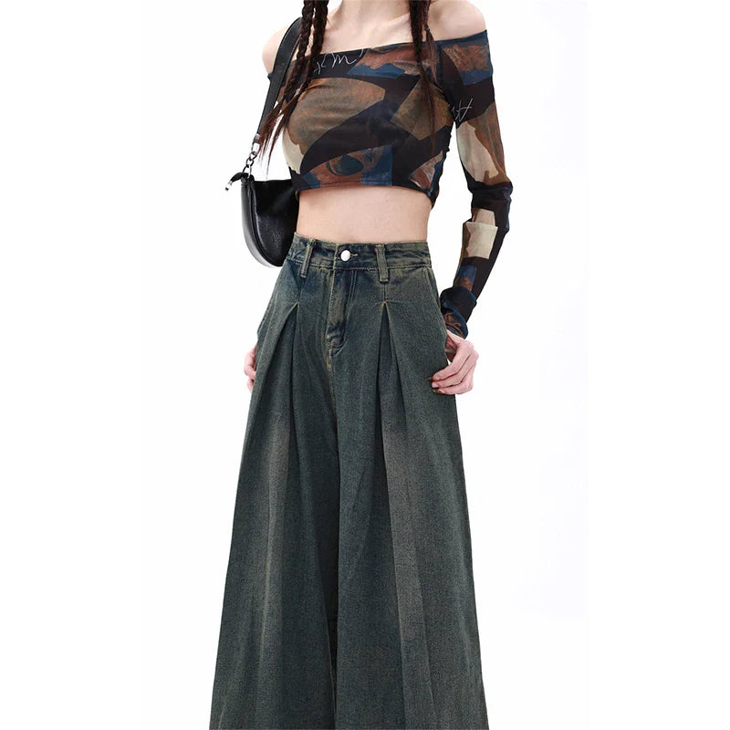 Women's Blue Y2k Jeans Baggy Harajuku Aesthetic Streetwear 2000s Trashy Oversize Denim Trousers Loose Jean Pants Vintage Clothes