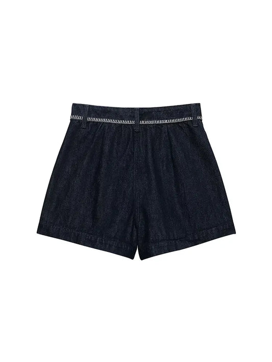 2025 Summer Vintage Chic Denim Women Shorts Solid Pockets Zipper Short Pants New Fashion Elegant Female Shorts